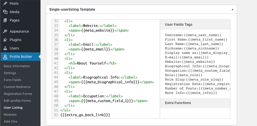 Editing Single User Template in WordPress member directory