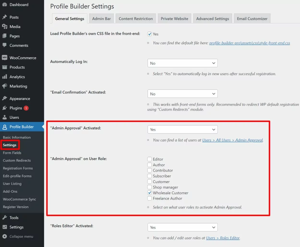 User roles for manual approval