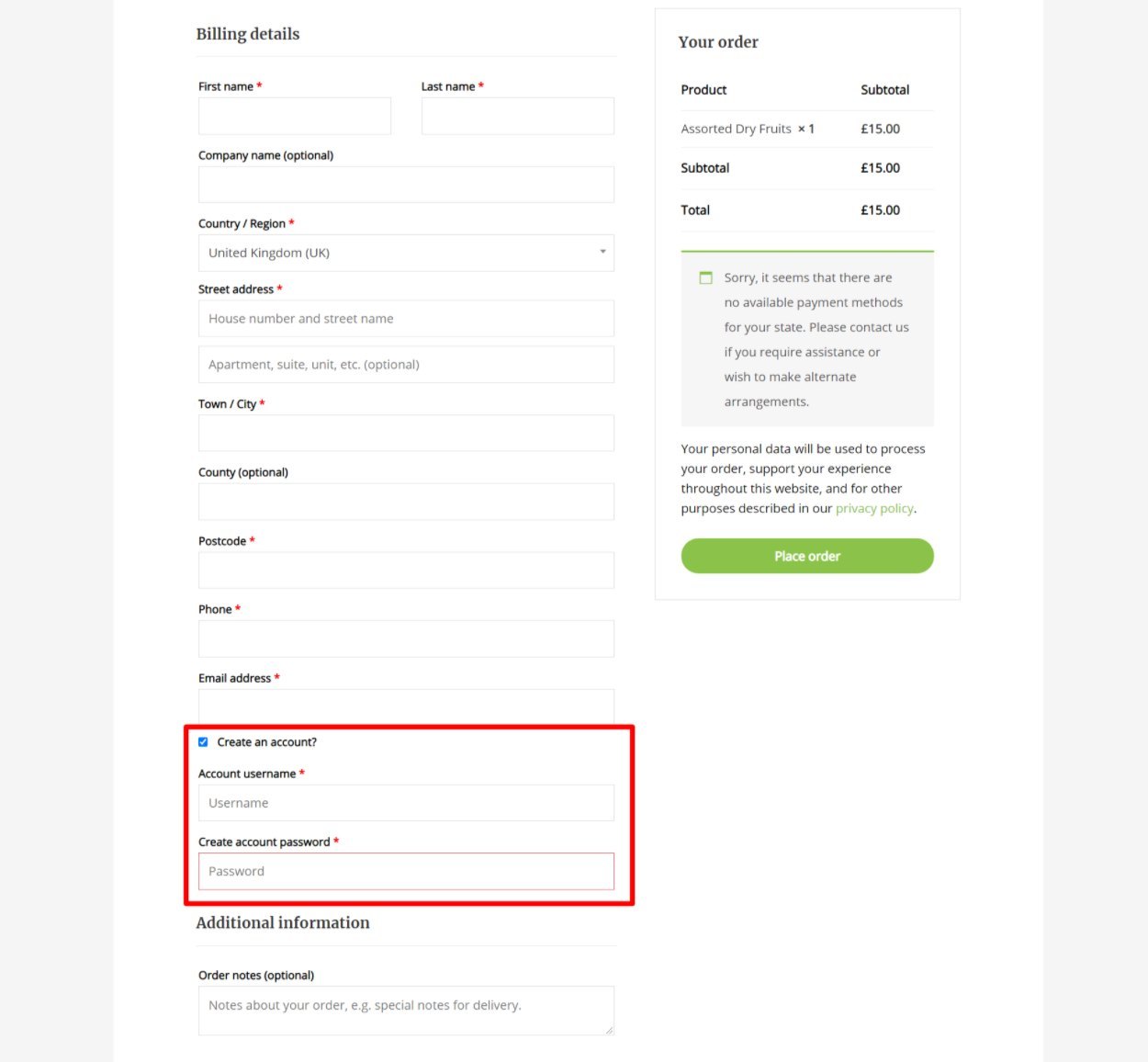 WooCommerce register checkout