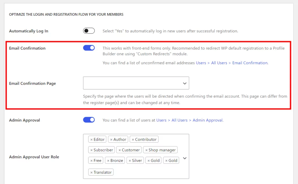 Enable WordPress email confirmation for new users