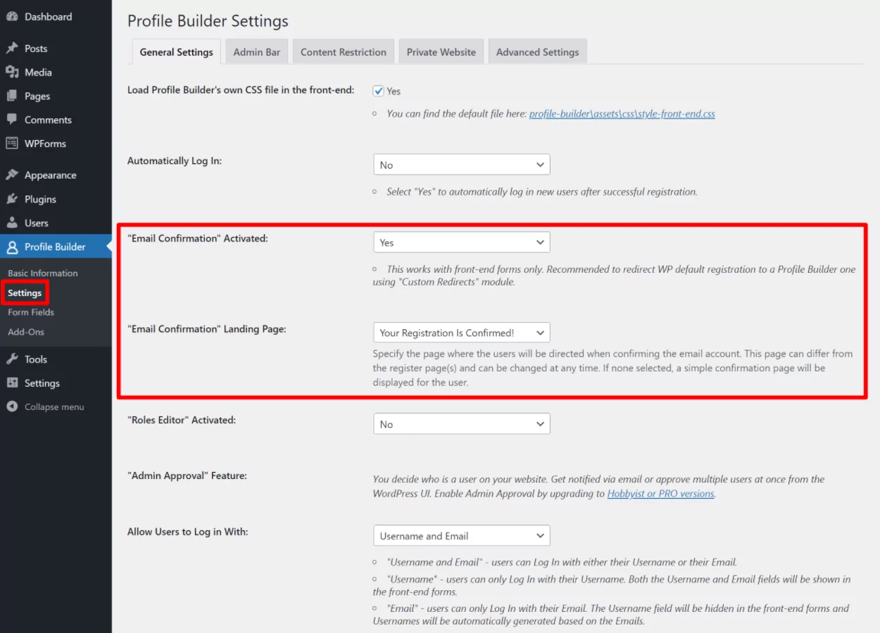 Enable WordPress email confirmation for new users