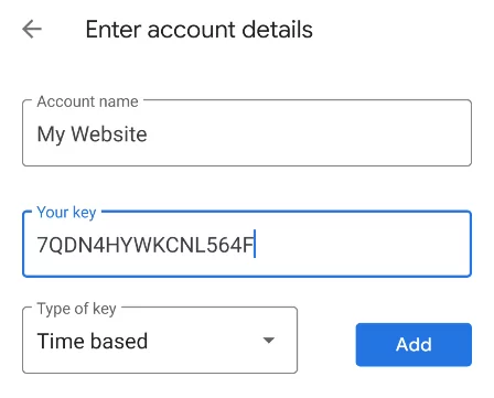 Google Authenticaticator Manual Entry