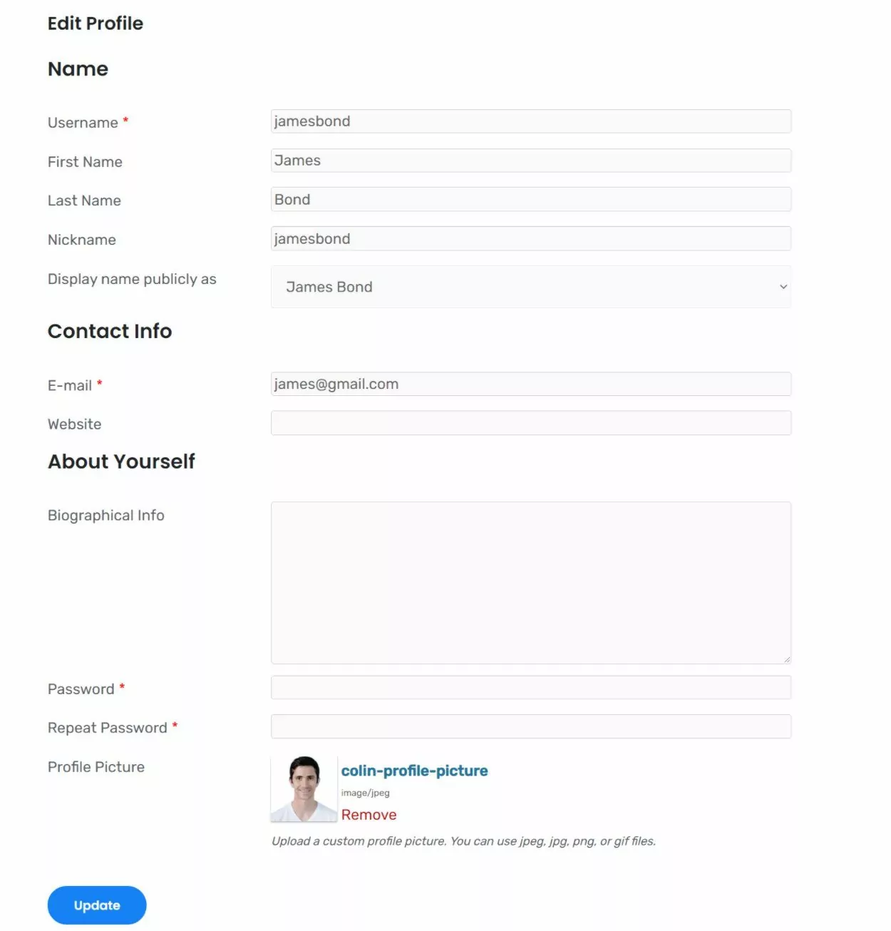 WordPress user profile picture field on edit profile form