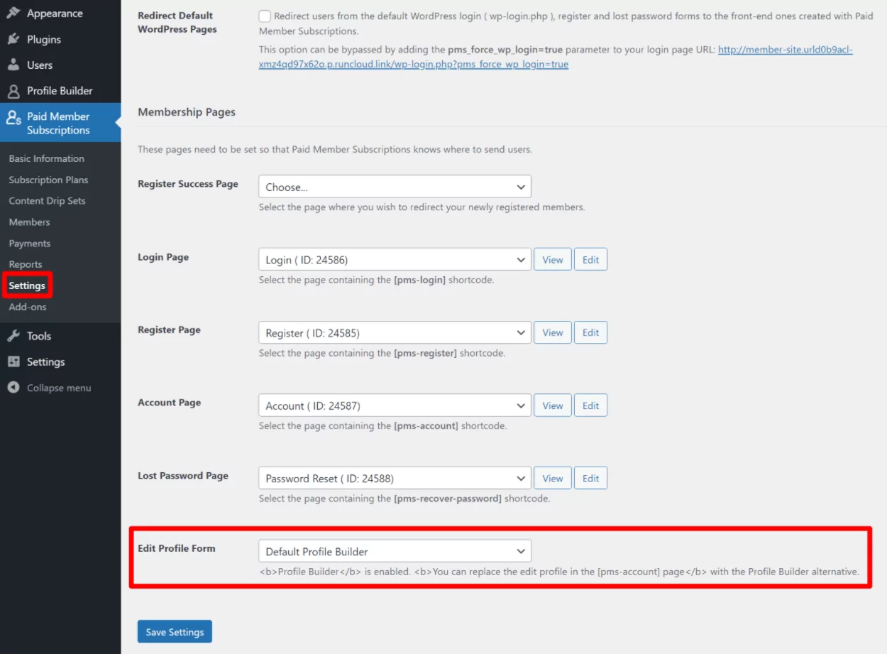 Choose edit profile form