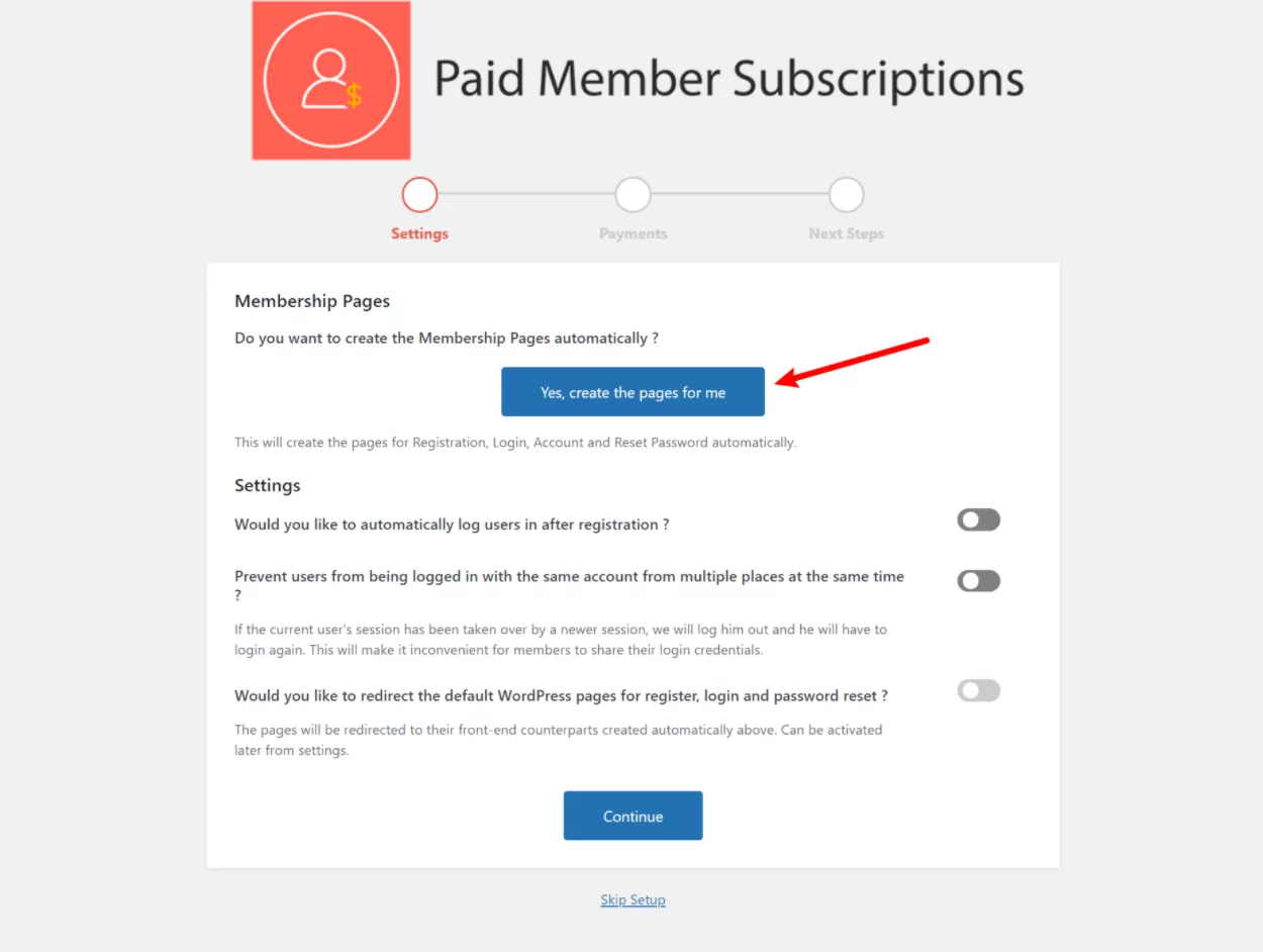 Paid Member Subscriptions setup wizard