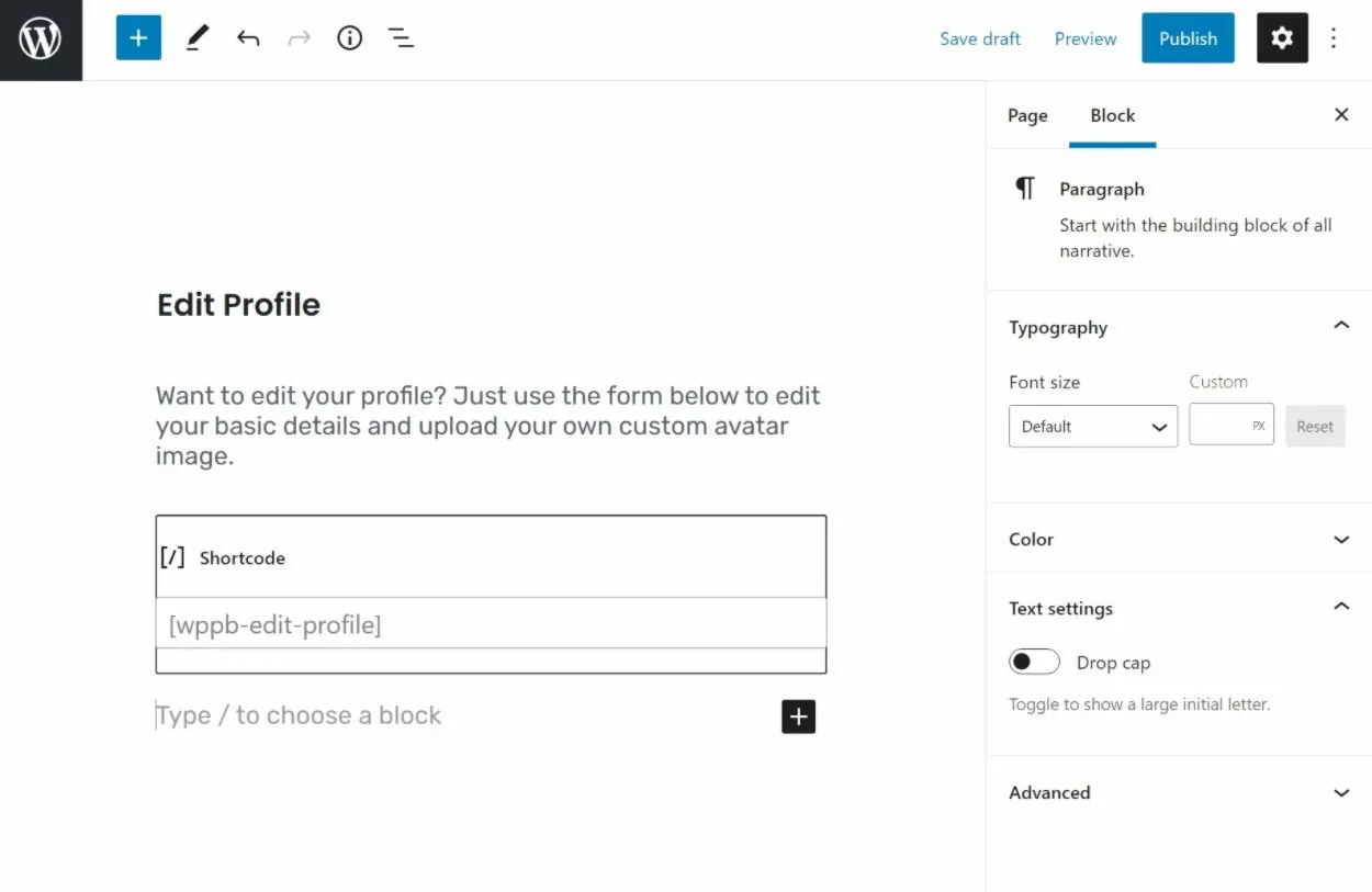 Create edit profile form