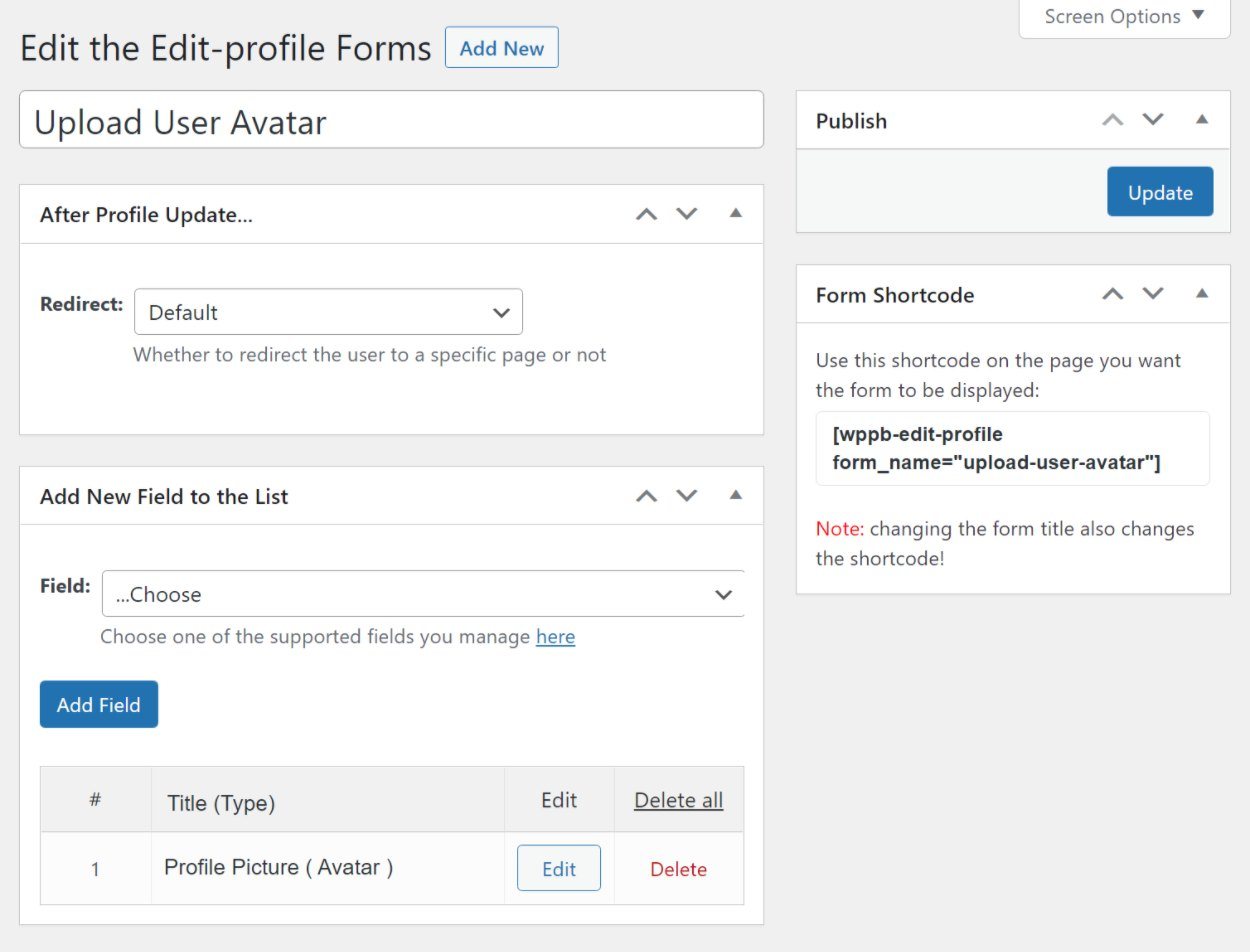 Dedicated WordPress user avatar form