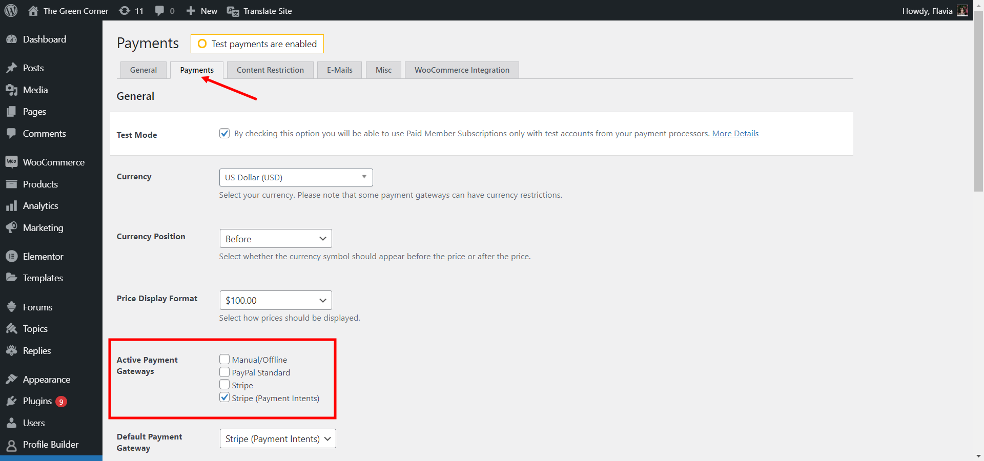 Enabling Stripe Payment Gateway