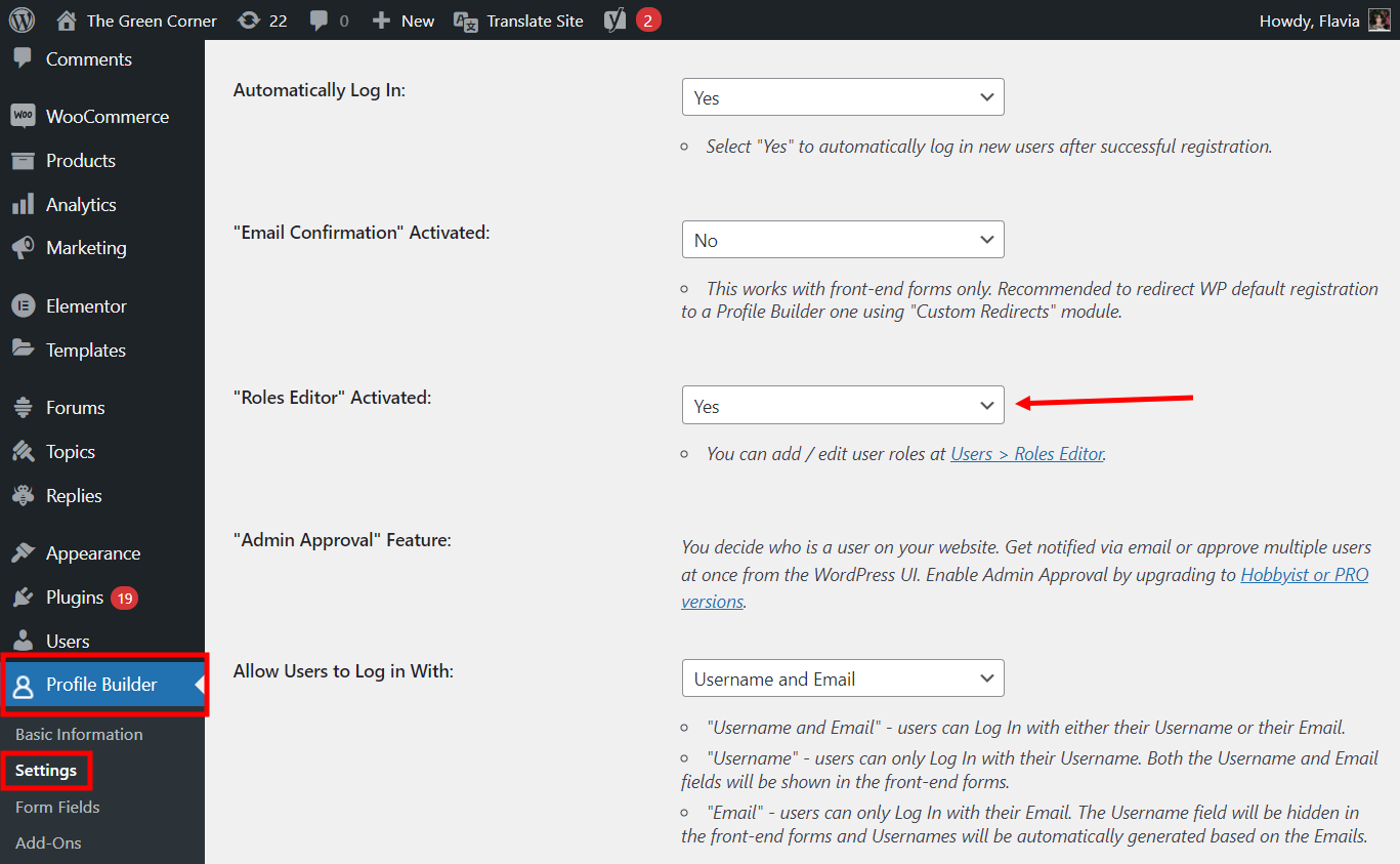 Activating user role editor