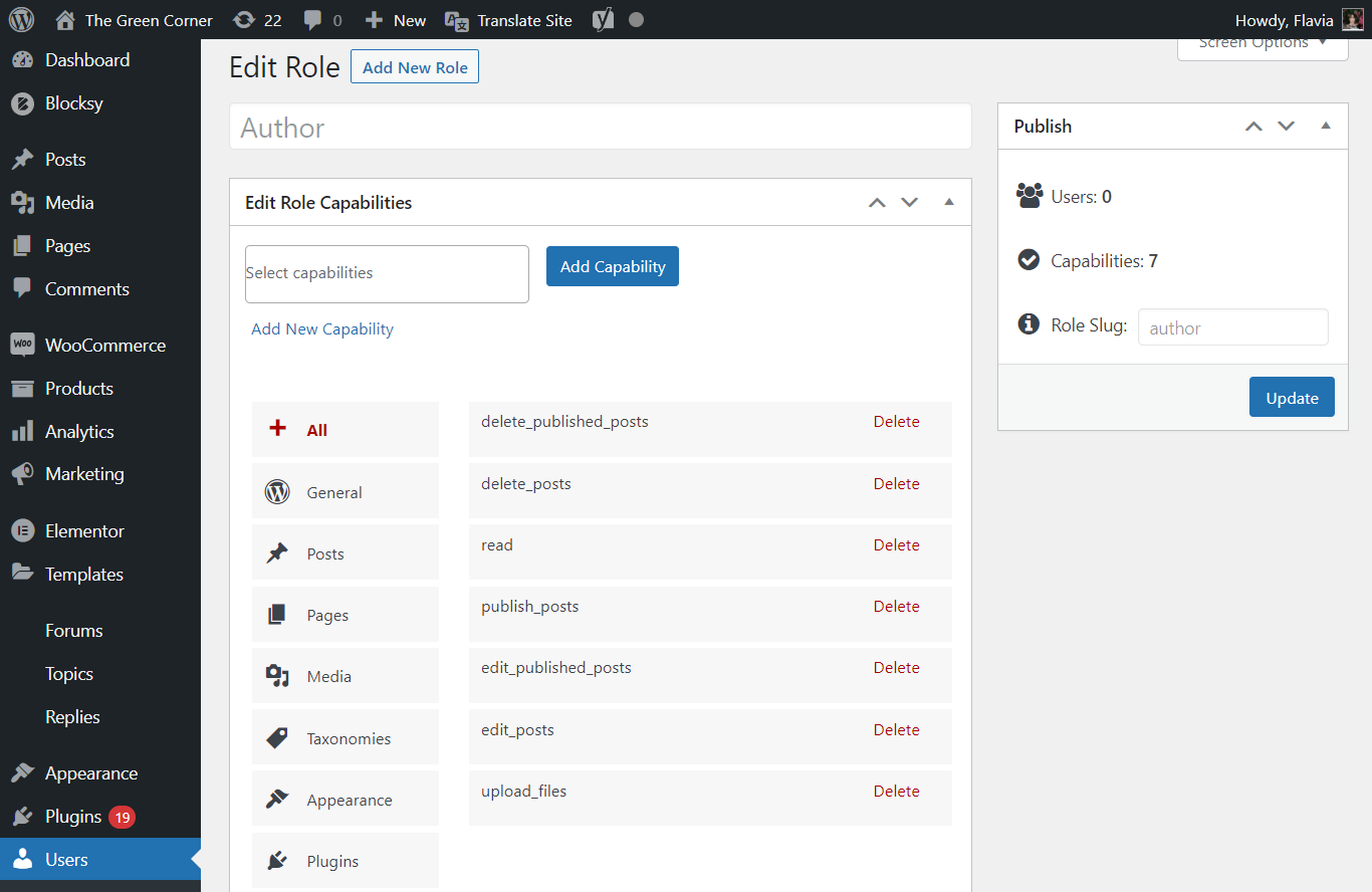 Editing a WordPress user role with Profile Builder