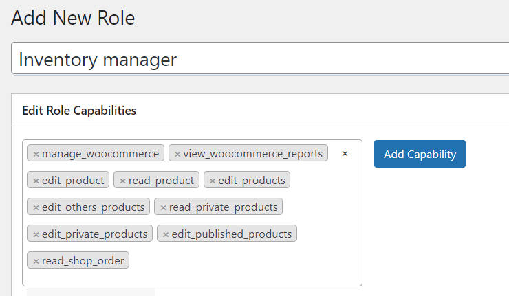 Adding custom capabilities to new user role