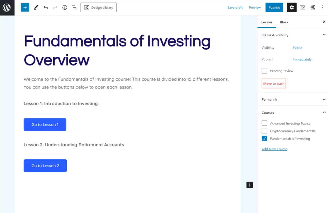 Adding a lesson table of contents