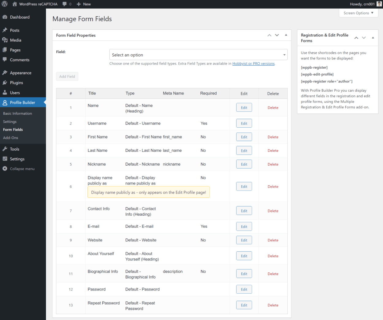 Customize form fields