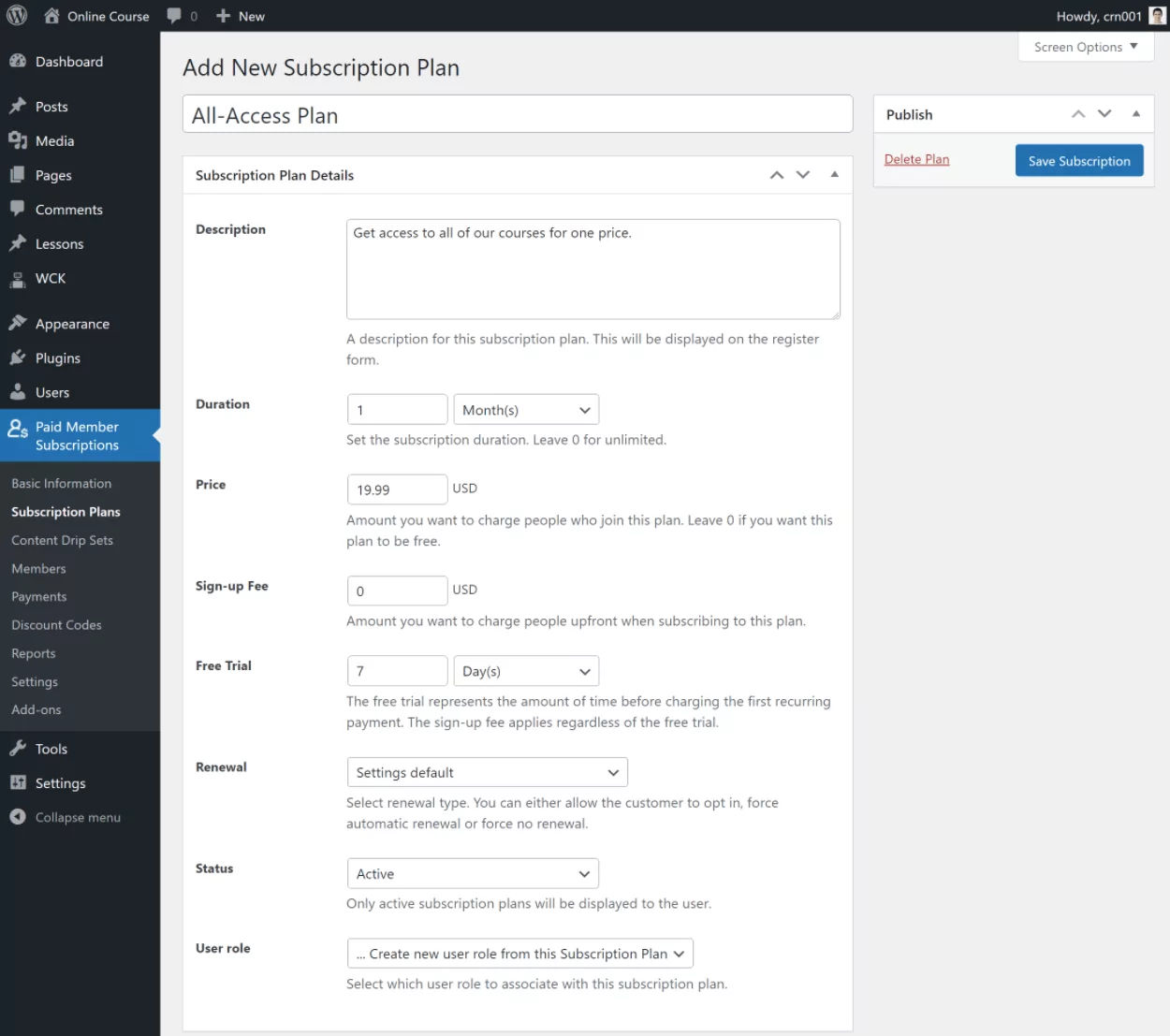 Creating a membership level