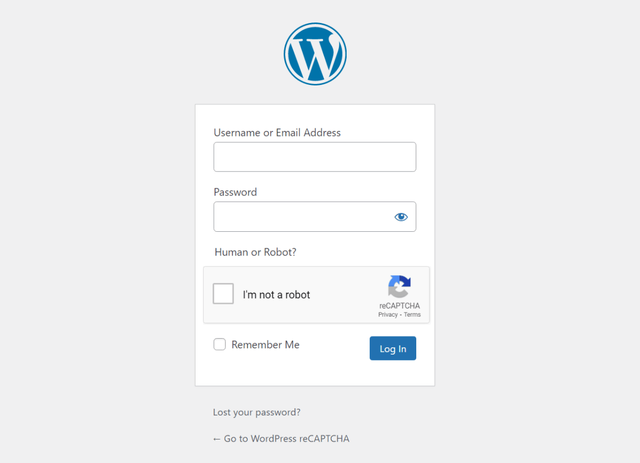 WordPress login cAPTCHA example