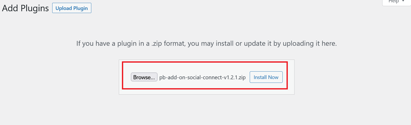 Installing Social Connect add-on from Profile Builder