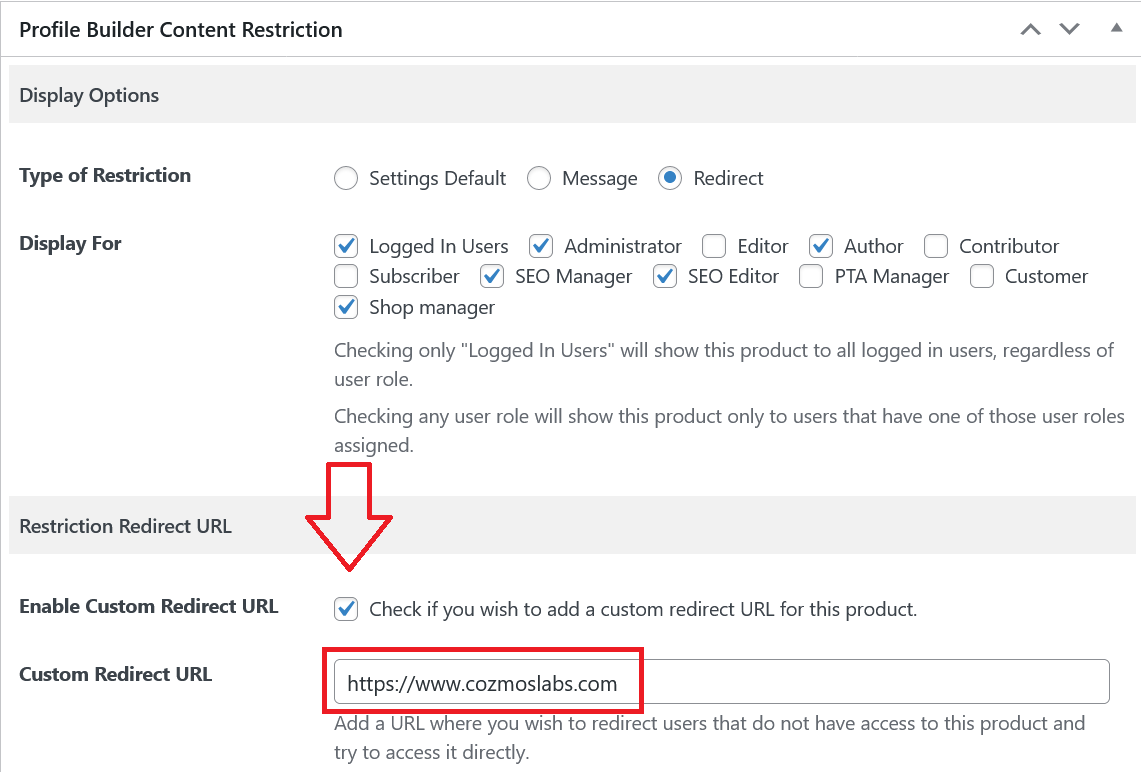Custom redirect to hide individual WooCommerce products by user roles