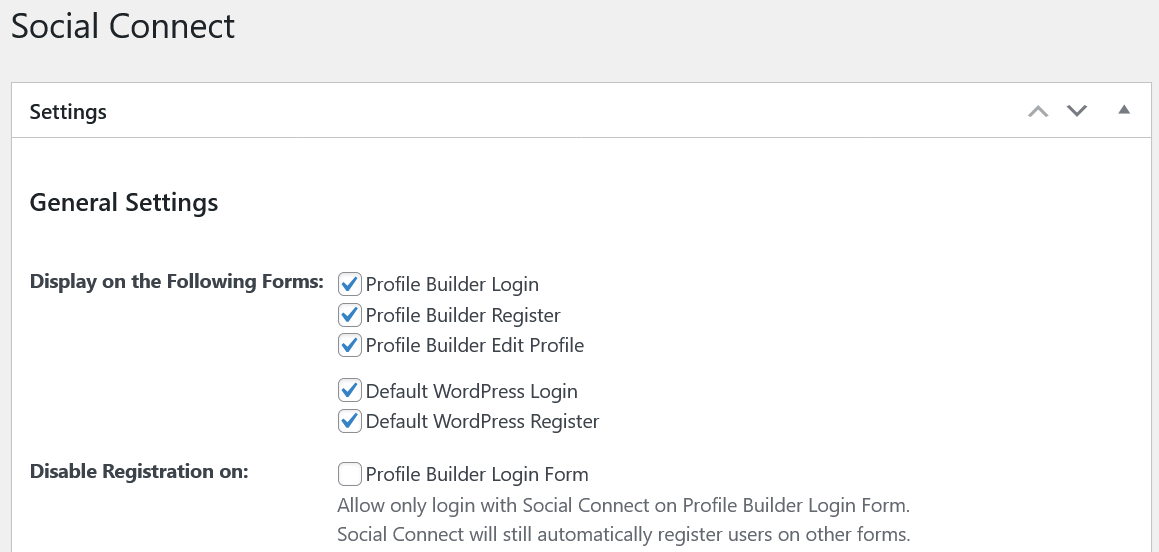 Social Connect add-on settings