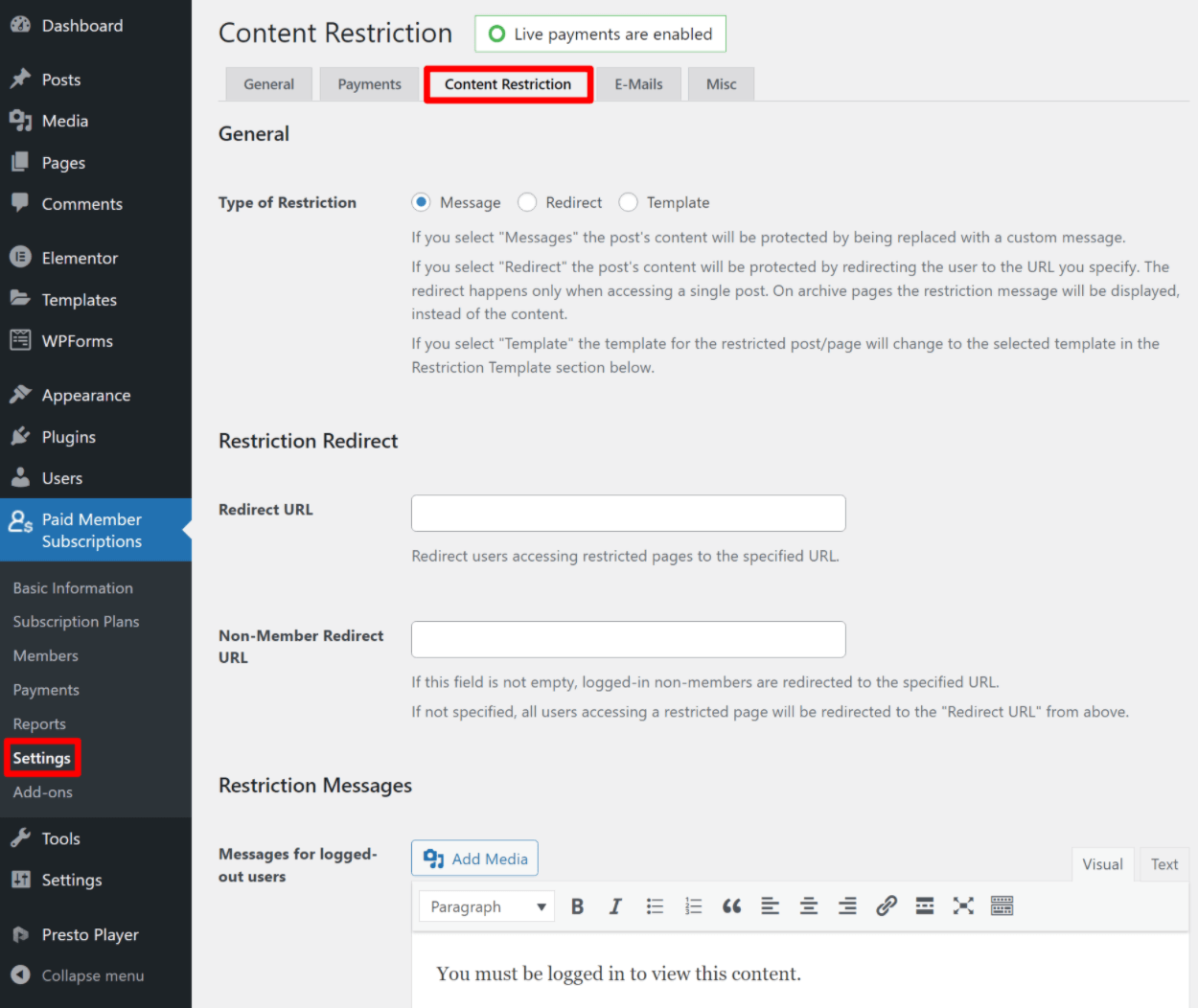 Content restriction behavior