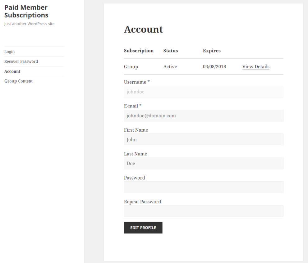 Paid Member Subscriptions Pro - Navigation Menu Filtering - Edit Profile Form Group Owner User