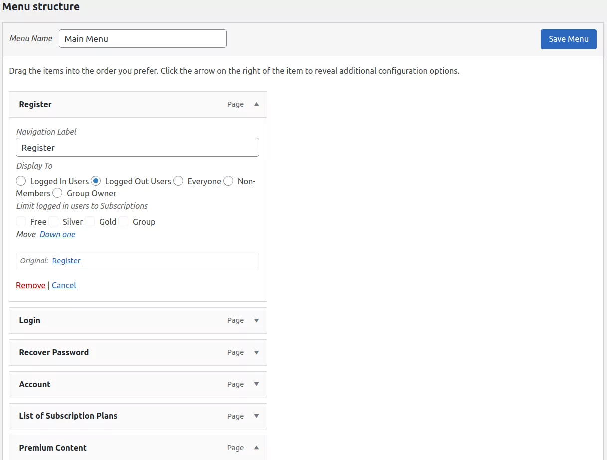 Paid Member Subscriptions Pro - Navigation Menu Filtering - Logged Out User