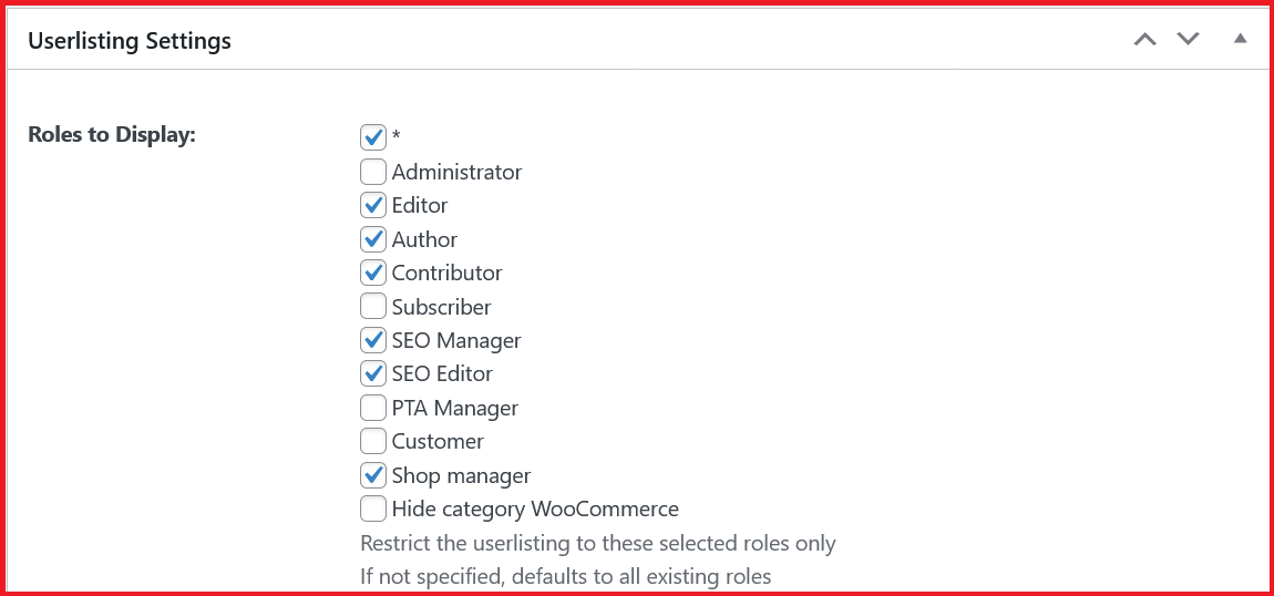 Control over what user roles to display