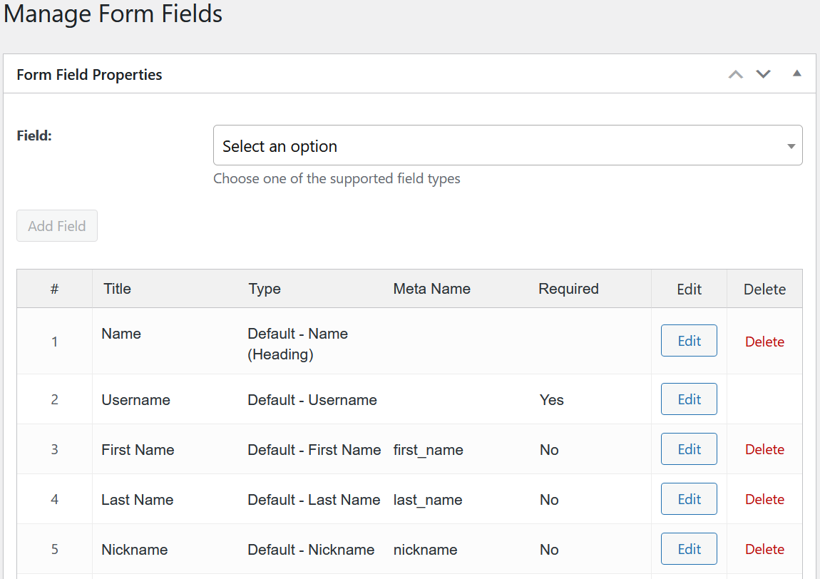Form Fields with Profile Builder