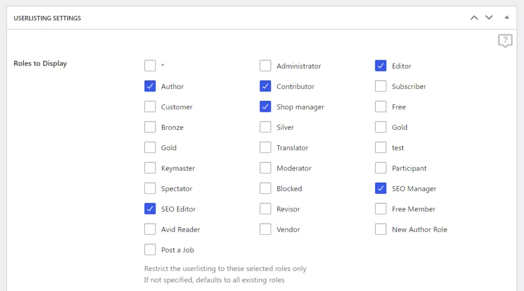 Control over what user roles to display