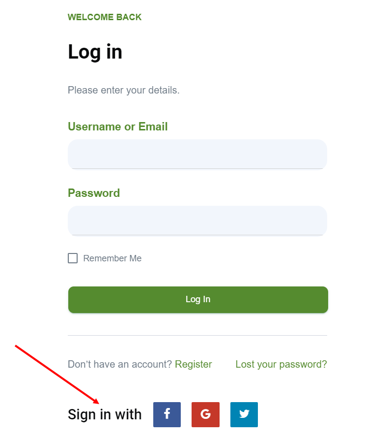 WooCommerce login page with social login