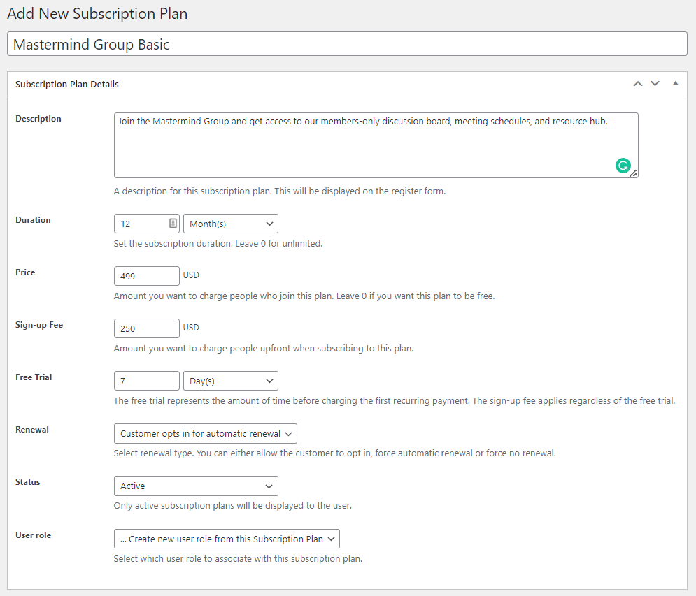 Subscription plan for a mastermind group