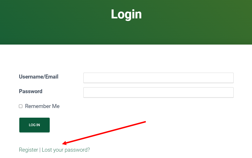 WooCommerce login page with password recovery and registration links