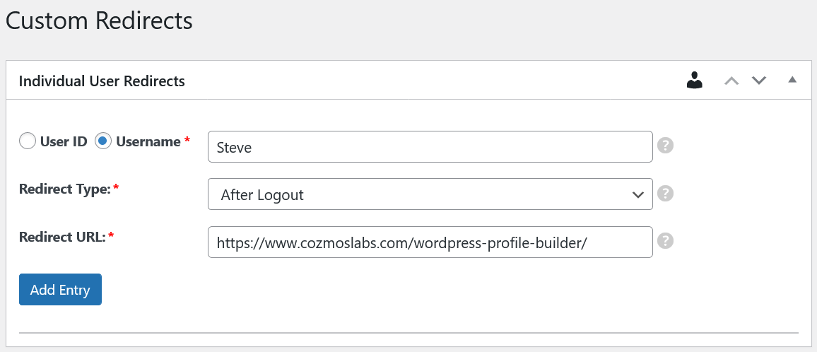 WordPress logout redirect by username and user ID
