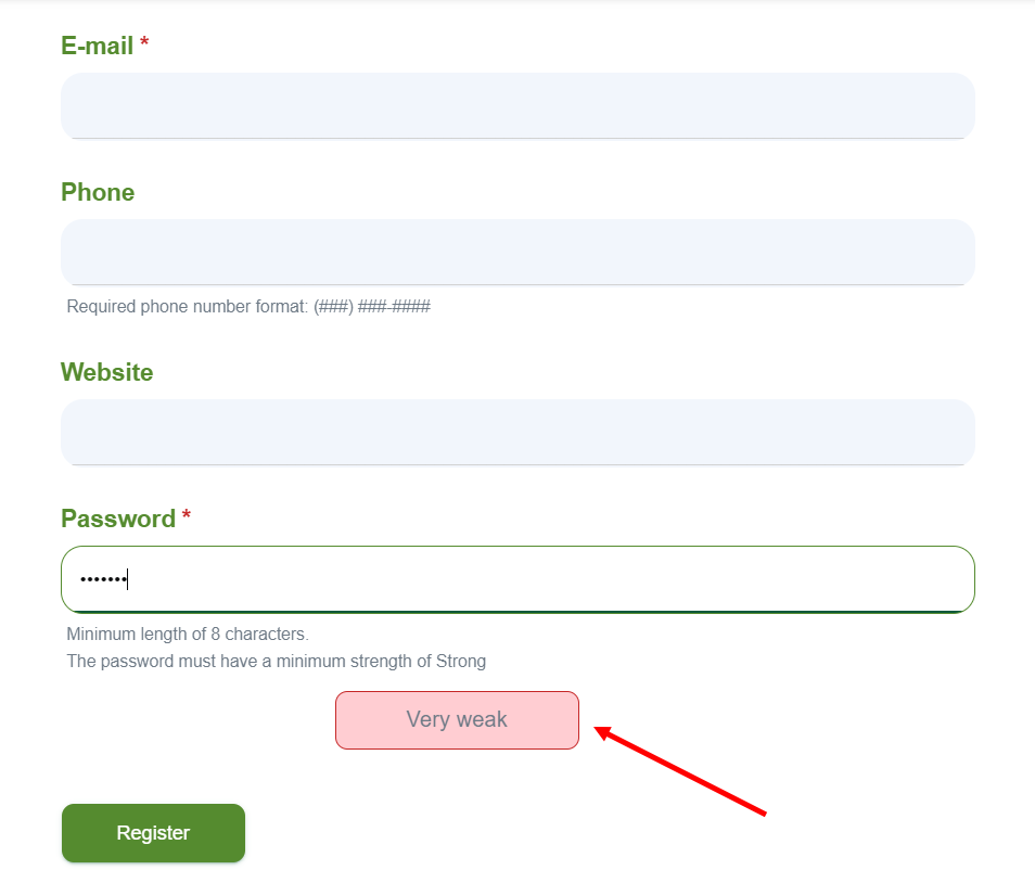 Minimum password strength requirement not met