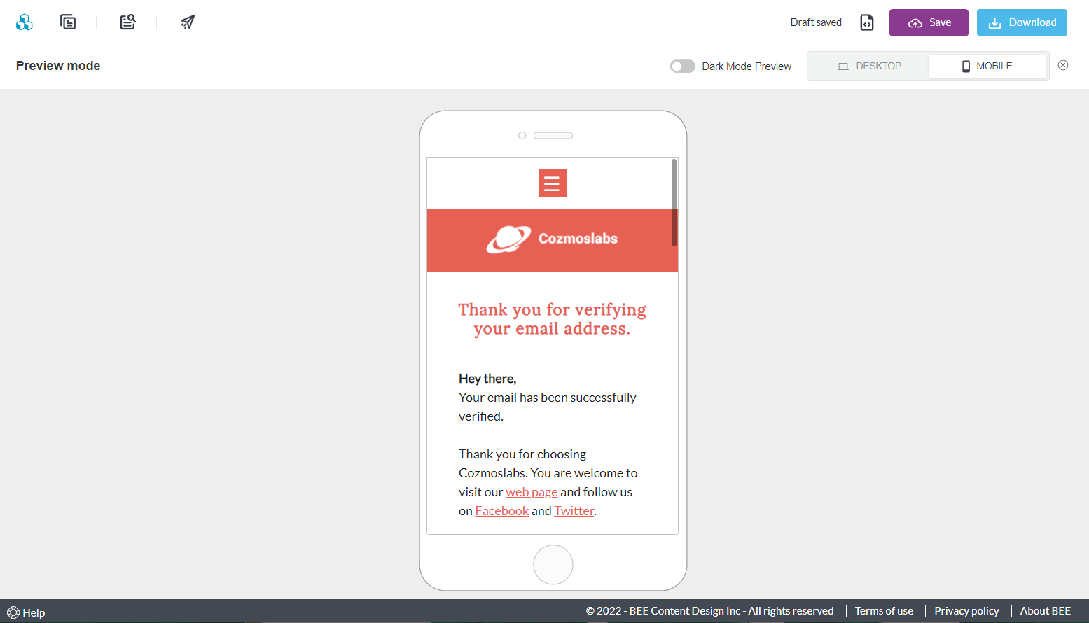Example of a custom WordPress email design for mobile visitors