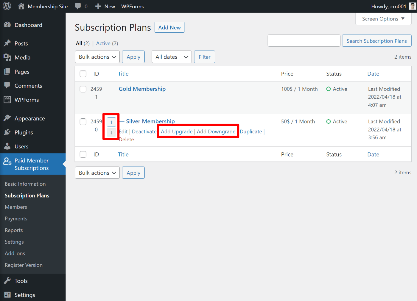 Set up membership tiers for prorated subscription payments
