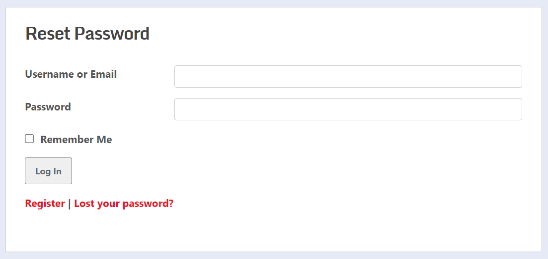 Login page with link to forgot password page
