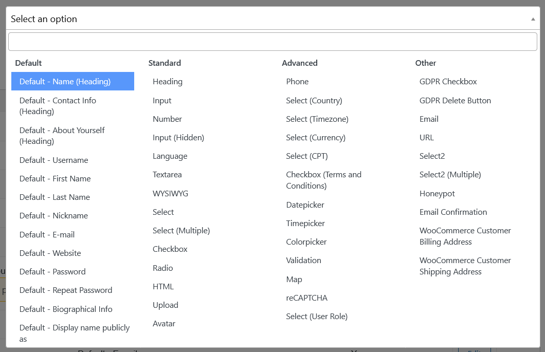 Profile Builder Pro custom fields