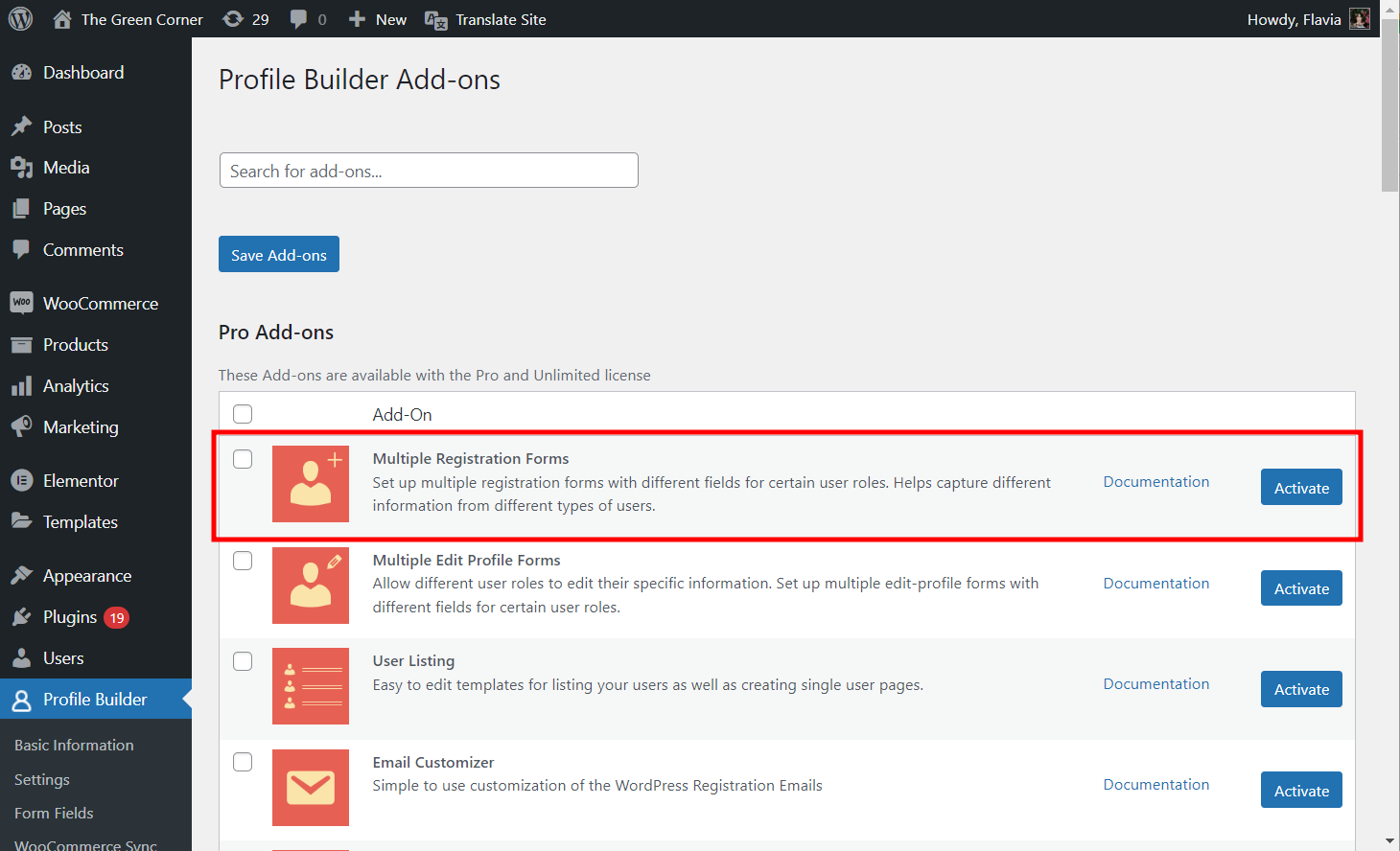 Activating the Multiple registration Forms add-on