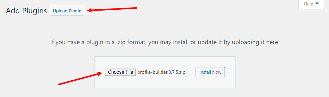 Uploading the Profile Builder plugin to WordPress