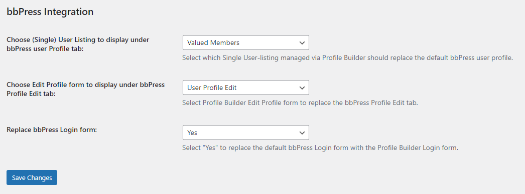 bbPress integration settings