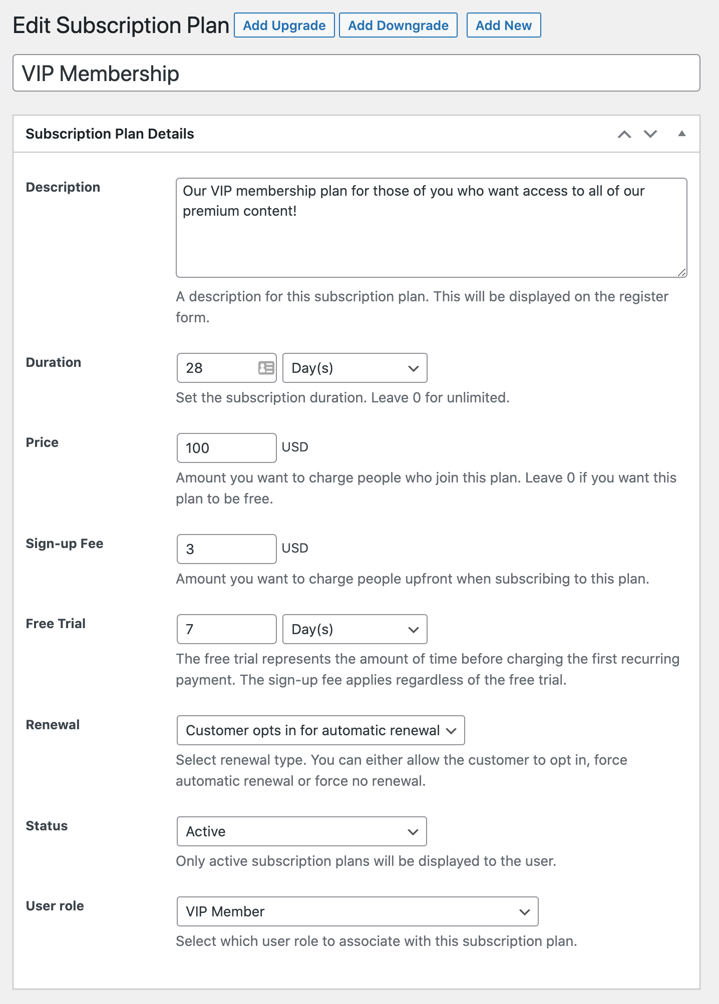 VIP membership plan