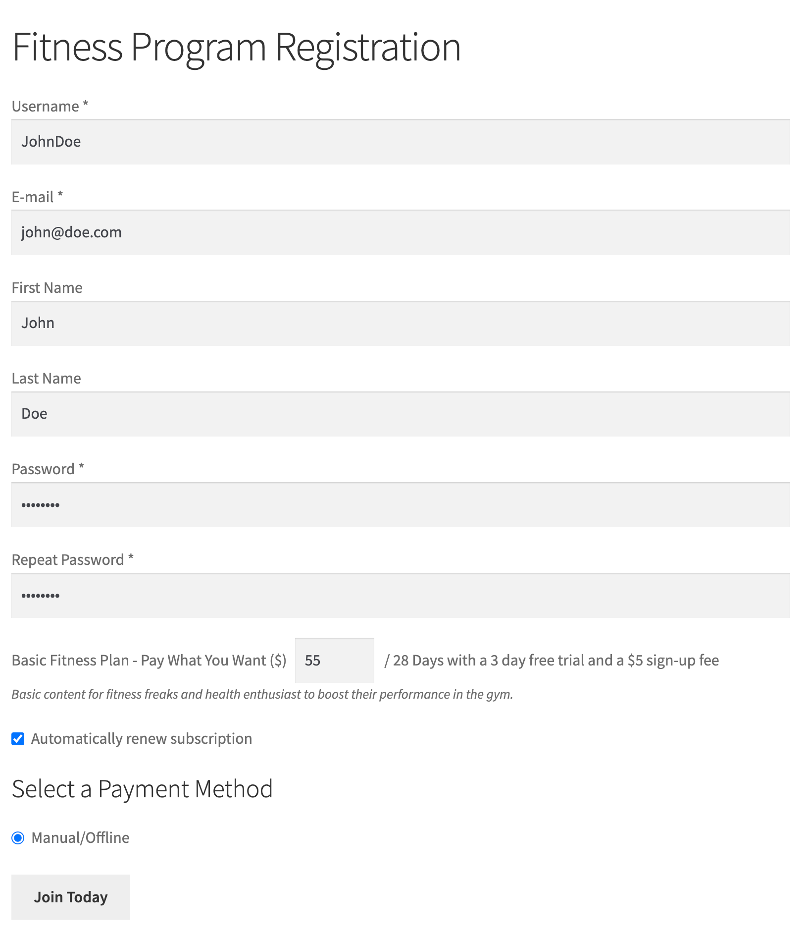 Pay What You Want front-end preview