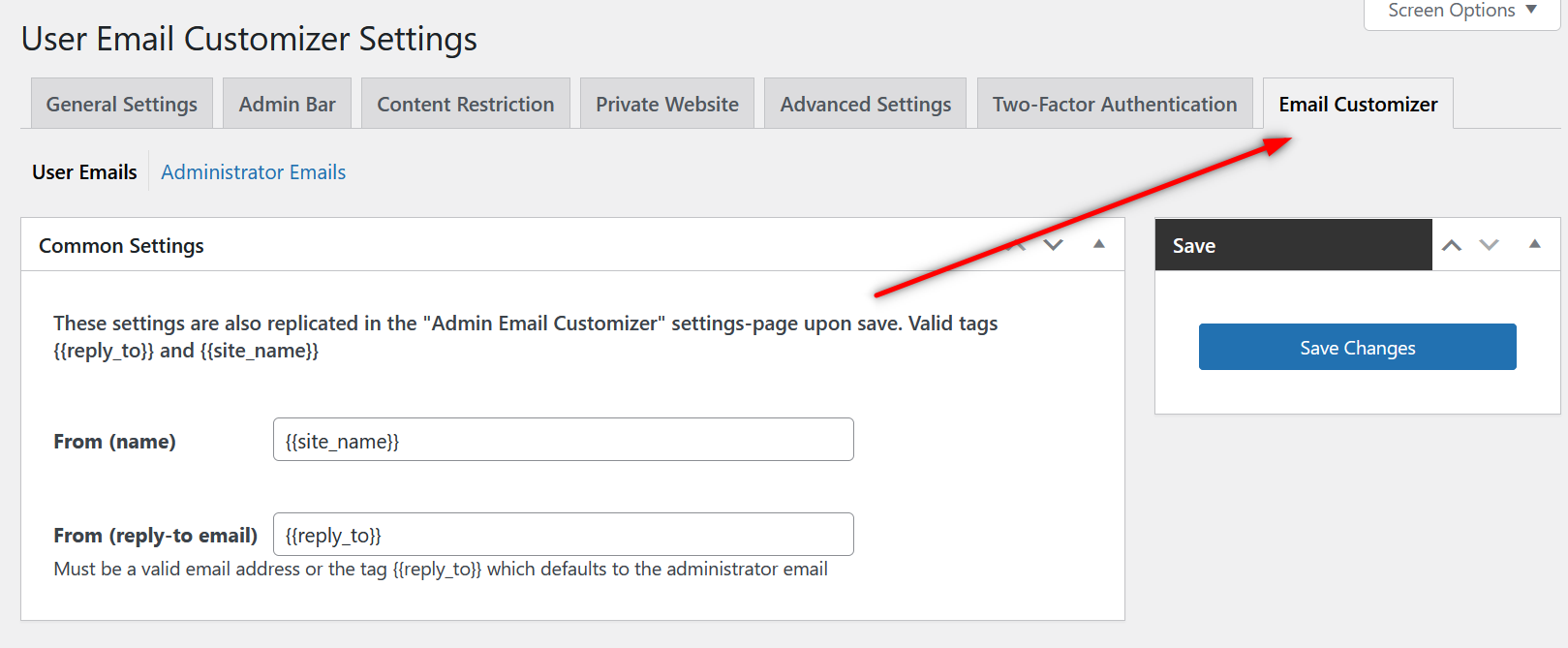 Email Customier shows up under Settings