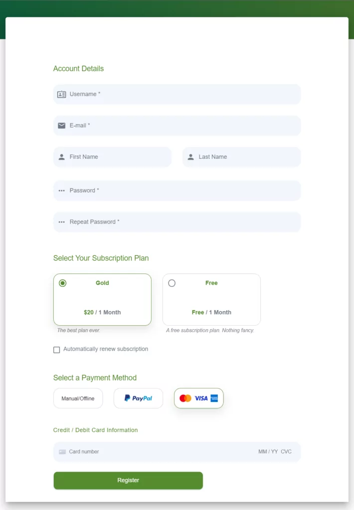 Paid Member Subscriptions Custom WooCommerce Form with Payment Options