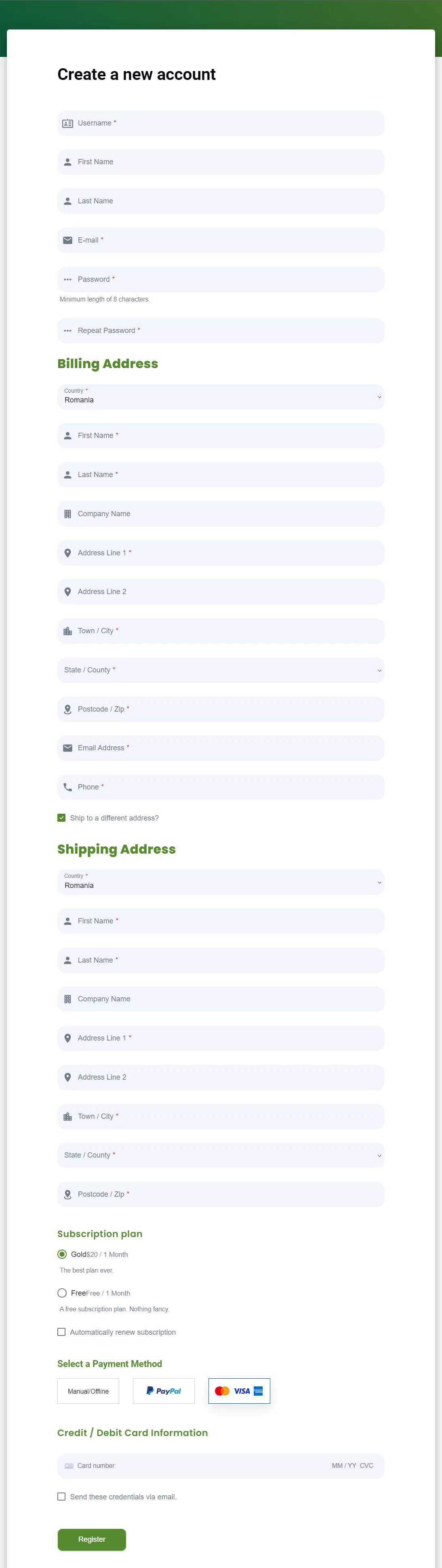 Profile Builder WooCommerce form with payment