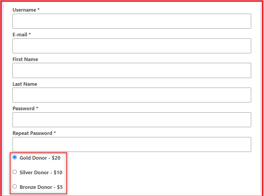 Different donation levels