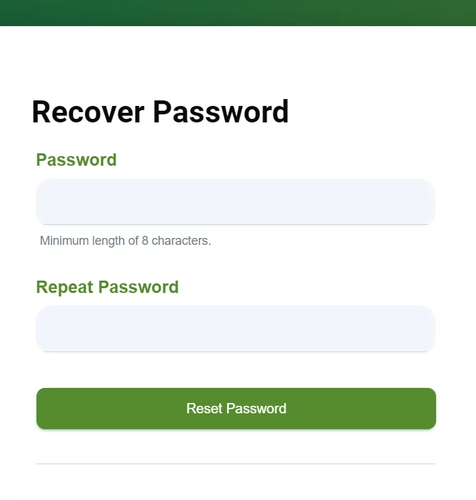 Reset your password page