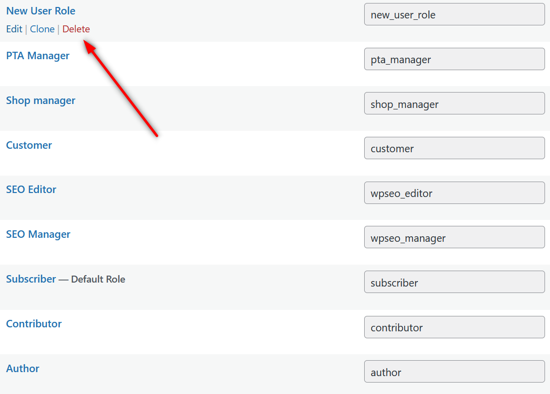 Delete user role WordPress