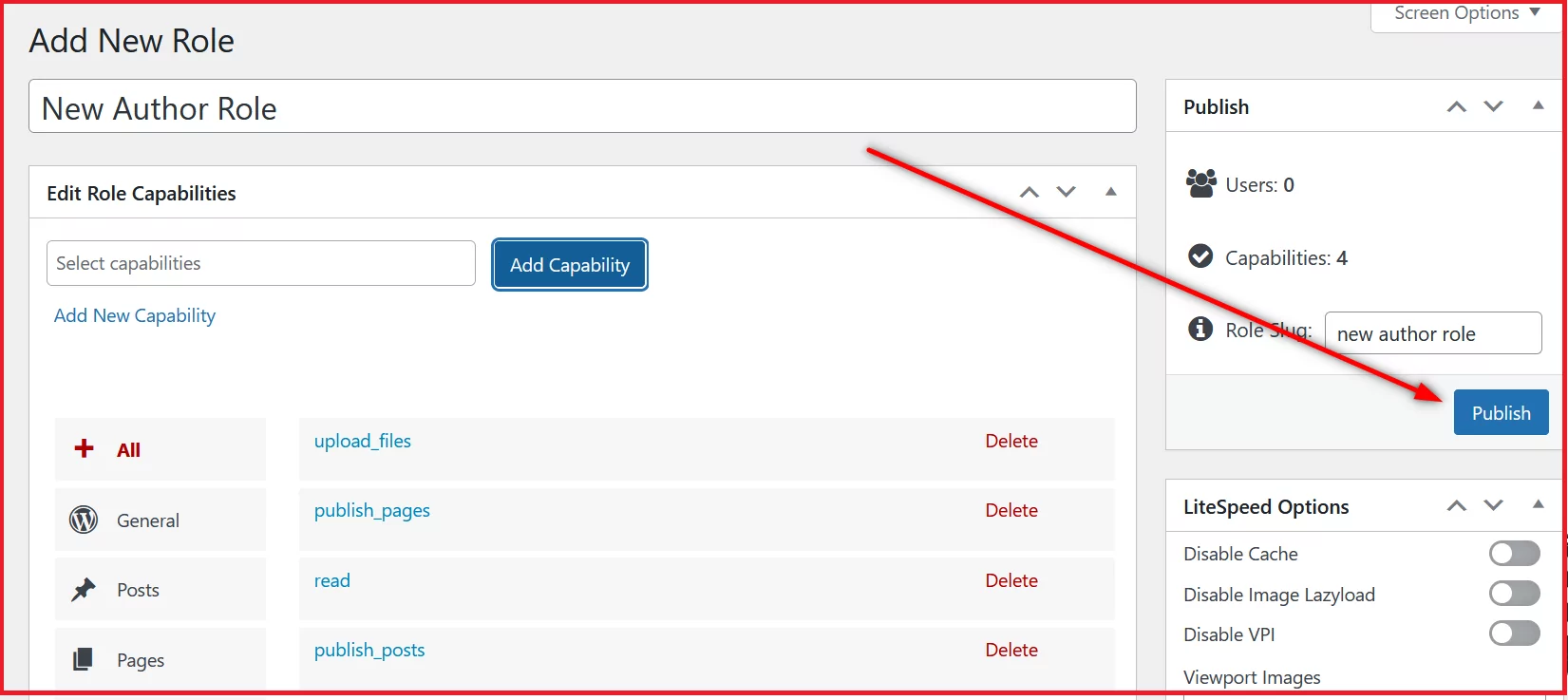 Publish new user role