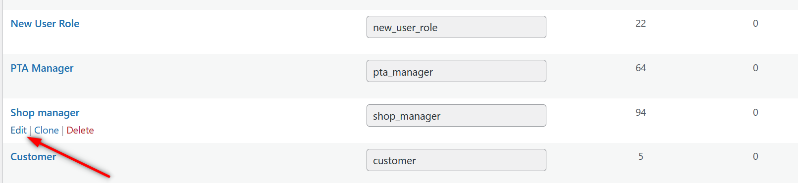 Editing shop manager user role
